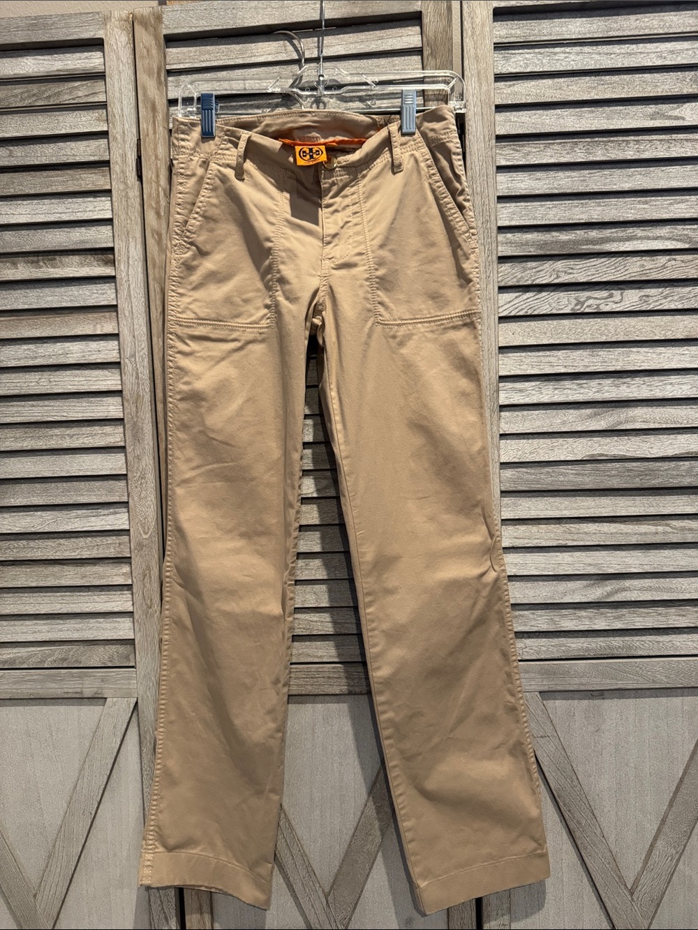 Tory Burch khaki pants fatigue chino straight leg cotton spandex size 24